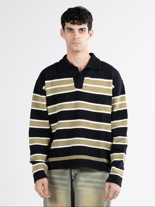 Knitwear stripped-black&olive