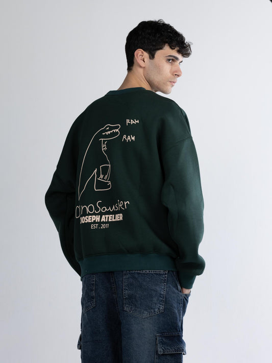 Crew neck raw dark olive