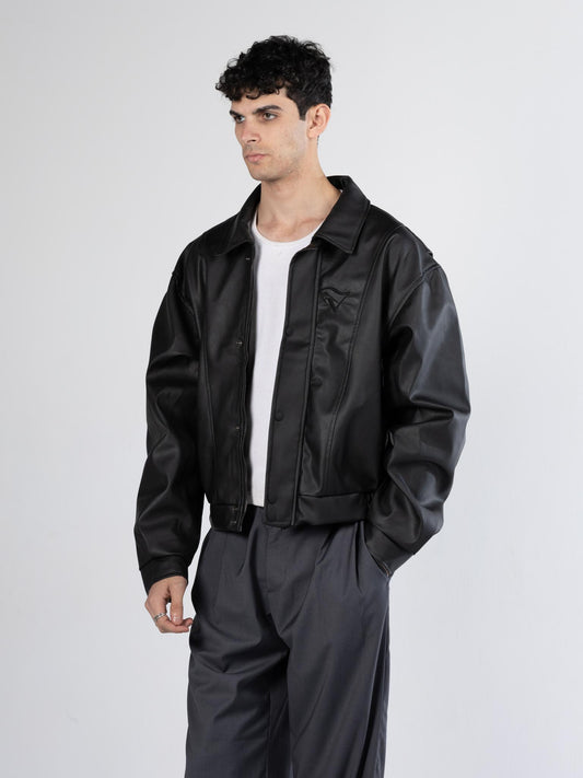 Jacket leather Curve-black
