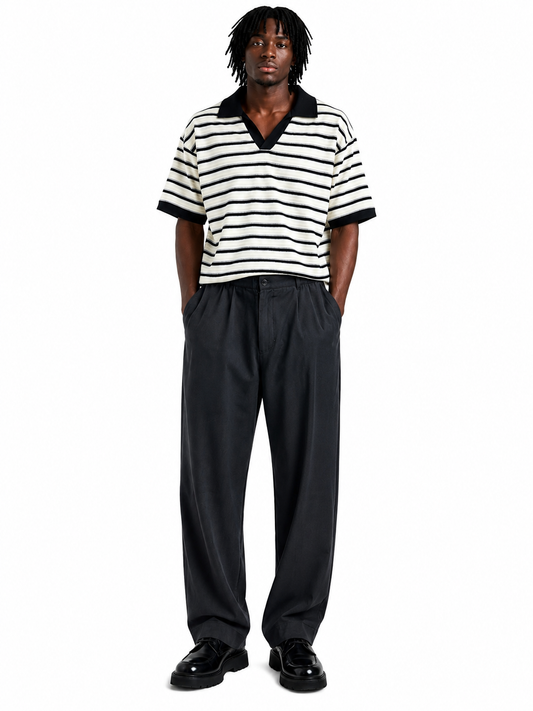 Ribbed Striped Polo Shirt